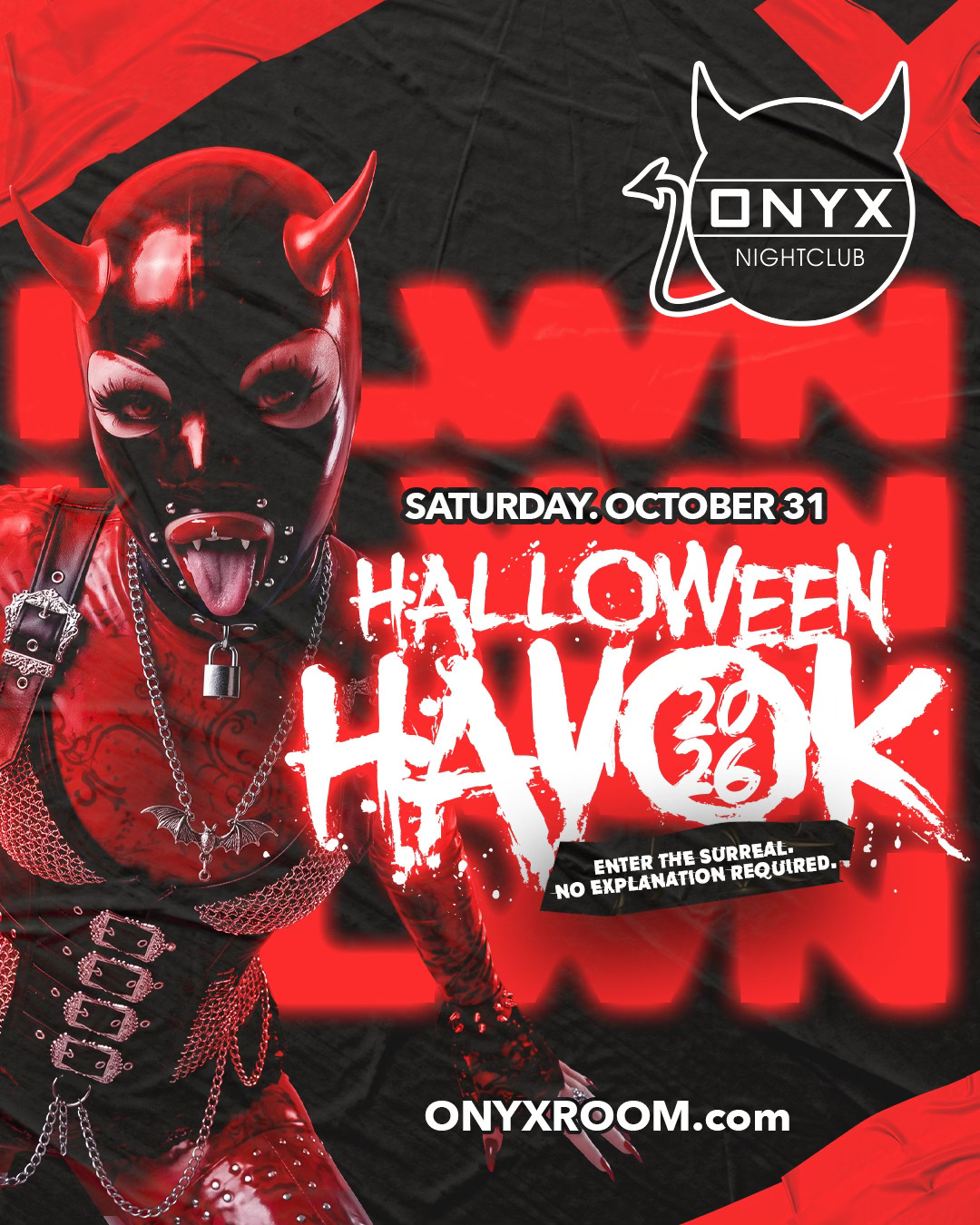 Halloween Havok 2026 flyer – Saturday, October 31 at ONYX
